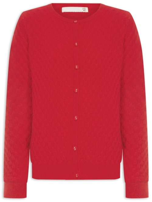 Cardigan Feminino Puro Cashmere Tranças Com Botões - Vermelho Cardigan Feminino Puro Cashmere Tranças Com Botões - Vermelho