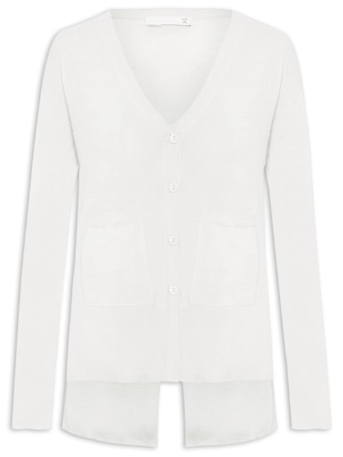 Cardigan Feminino Fenda Puro Cashmere Light - Branco Cardigan Feminino Fenda Puro Cashmere Light - Branco