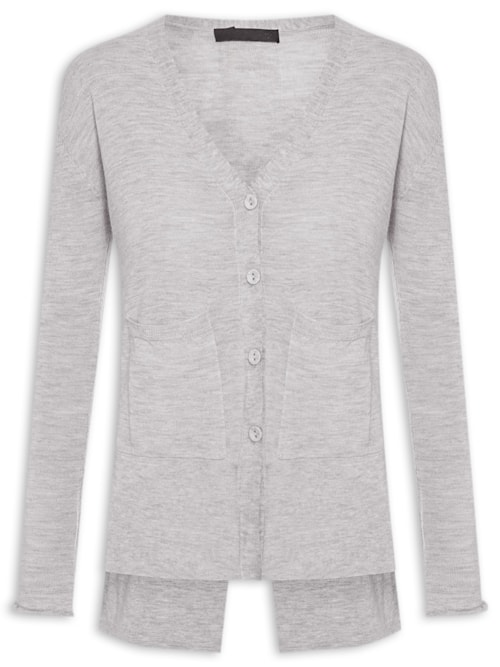 Cardigan Feminino Fenda Puro Cashmere Light - Cinza