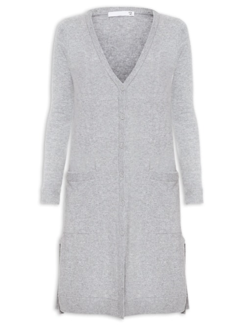 Cardigan Feminino Longo Puro Cashmere - Cinza Cardigan Feminino Longo Puro Cashmere - Cinza
