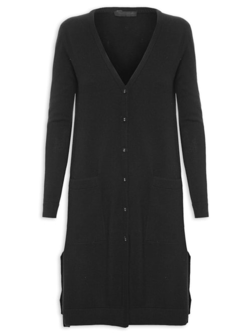 Cardigan Feminino Longo Puro Cashmere - Preto