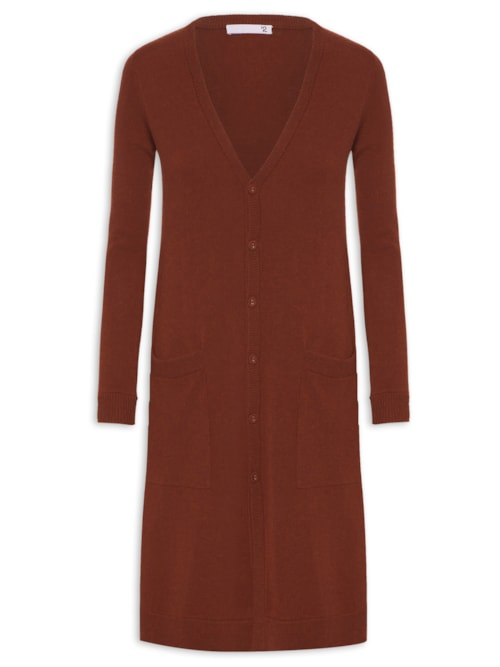 Cardigan Feminino Longo Puro Cashmere - Terracota