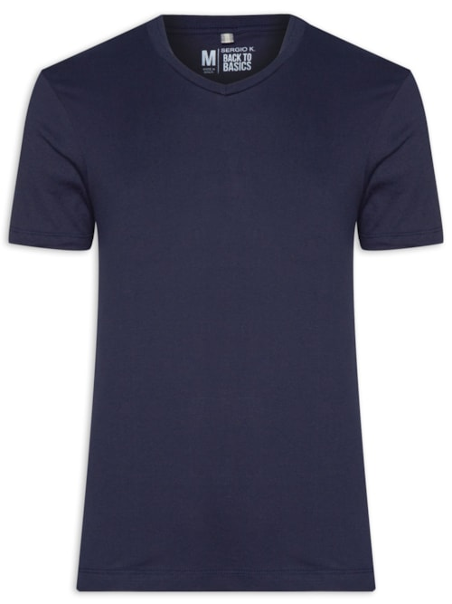 Camiseta Masculina Básica Gola V - Azul Camiseta Masculina Básica Gola V - Azul