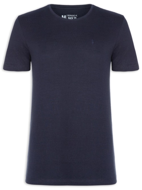 Camiseta Masculina Básica De Algodão Gola Careca - Azul