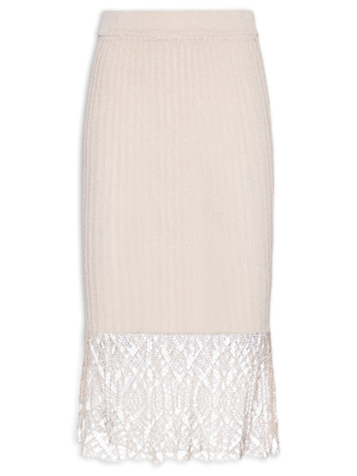 Saia Midi Thin Cotton Lace - Bege Saia Midi Thin Cotton Lace - Bege