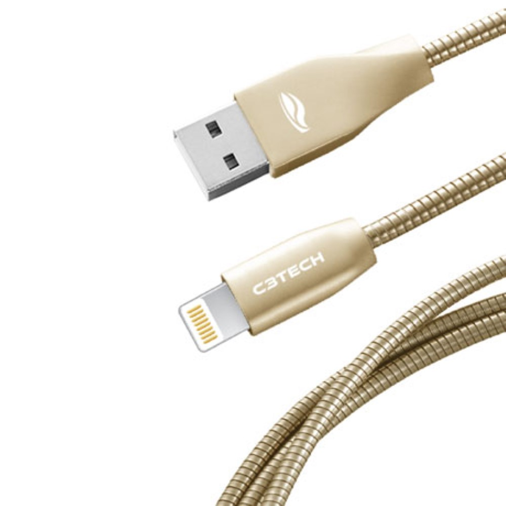 Cabo USB C3Tech CB-1100GD Metal Lightning 2,4A 1 metro Dourado