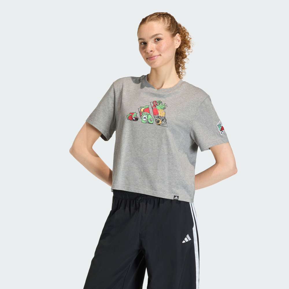 Camiseta Recortada Larga Estampa Food Mulher adidas Camiseta Recortada Larga Estampa Food Mulher adidas