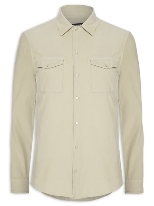 Camisa Manga Longa Veludo 2 Bolsos Tinturada - Bege Camisa Manga Longa Veludo 2 Bolsos Tinturada - Bege