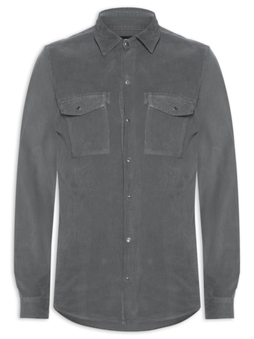 Camisa Manga Longa Veludo 2 Bolsos Tinturada - Cinza Camisa Manga Longa Veludo 2 Bolsos Tinturada - Cinza