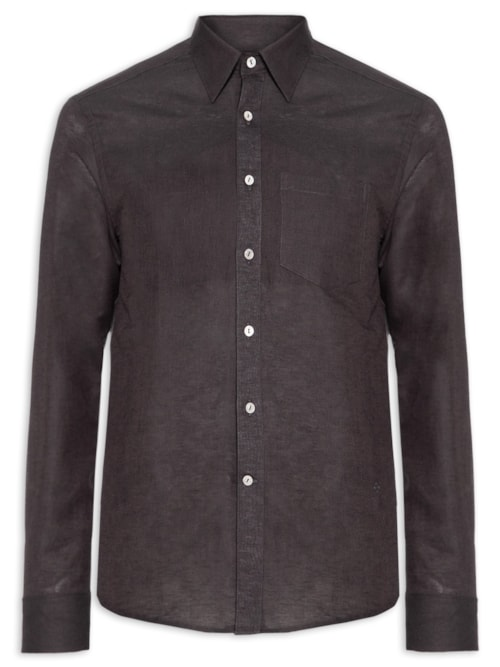 Camisa Masculina Linho Blend Cross Dye Manga Longa - Marrom
