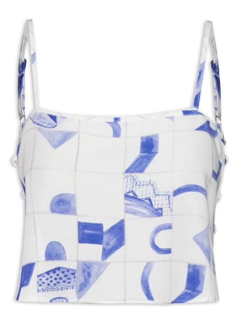 Top Cropped Detalhe Ponteiras Lateral - Azul