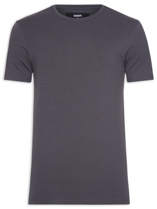 Camiseta Masculina Canelada Slim Fit Gola Careca - Cinza Camiseta Masculina Canelada Slim Fit Gola Careca - Cinza