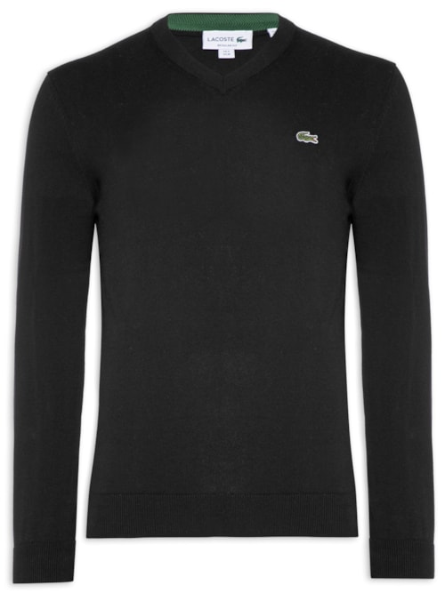 Suéter Masculino Básico Regular Fit Gola V Em Algodão - Preto