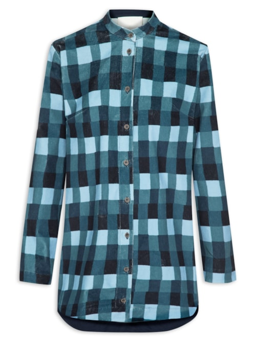 Camisa Feminina Veludo Folhagem Antique - Azul Camisa Feminina Veludo Folhagem Antique - Azul