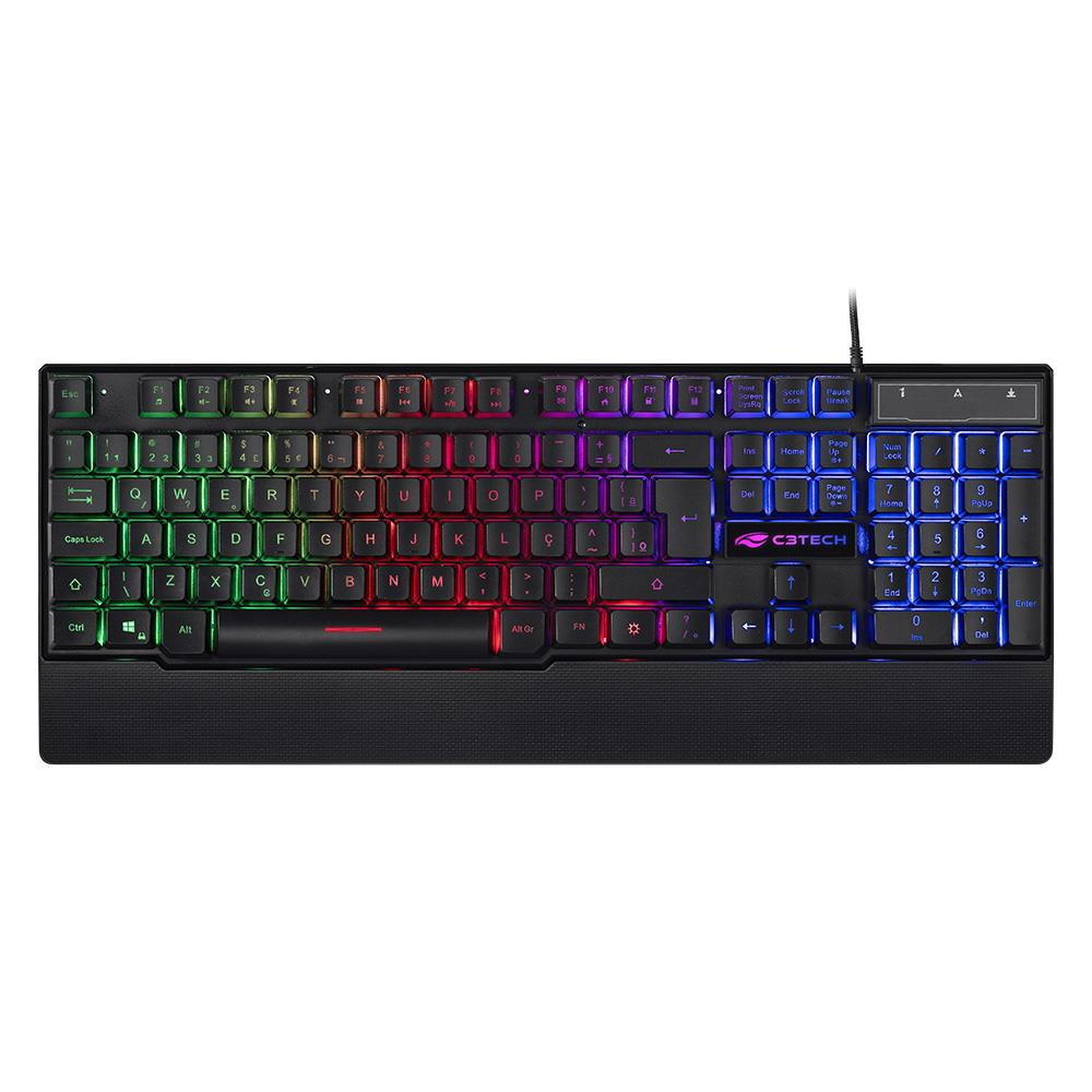 Teclado Membrana C3Tech KG-60BK Multimídia LED C/Fio Preto
