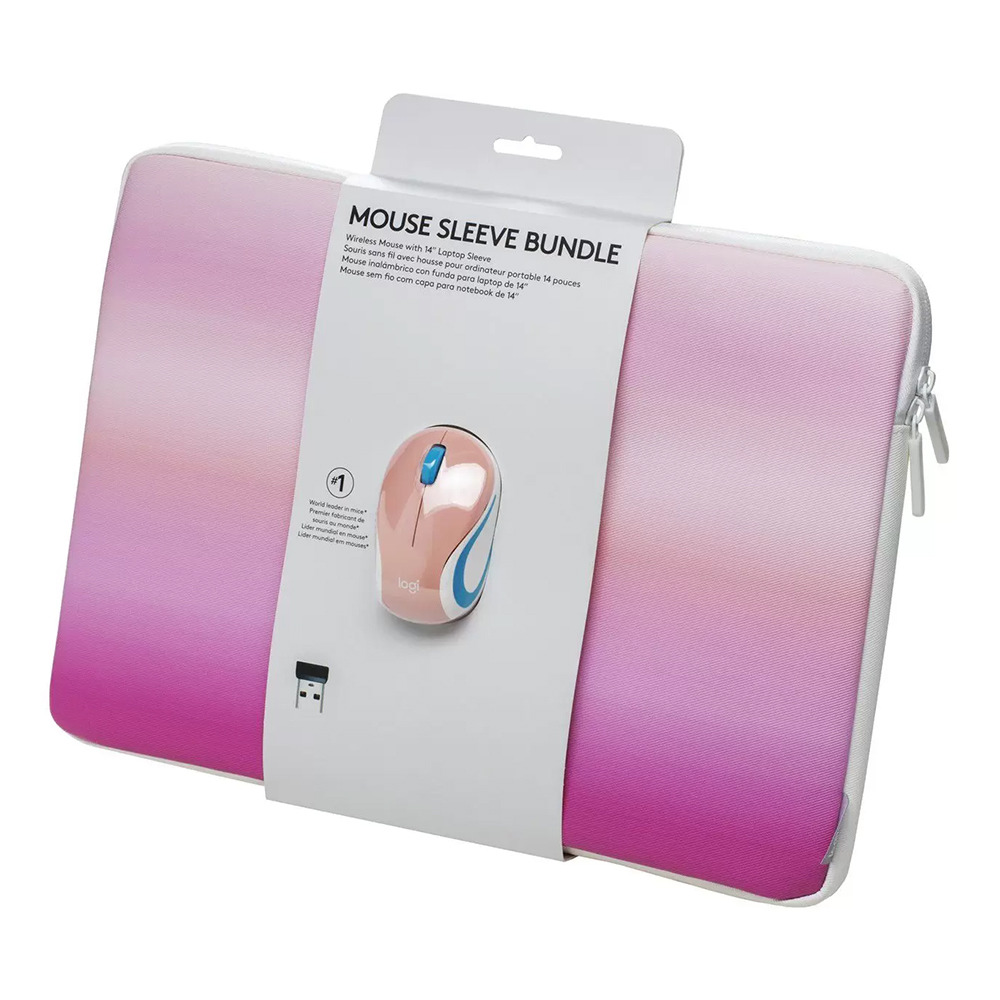 Mouse Logitech Mini Wireless M187 Rosa + Case Notebook 14" Rosa
