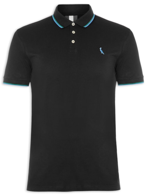 Pólo Masculina Manga Curta Friso Duplo - Preto Pólo Masculina Manga Curta Friso Duplo - Preto
