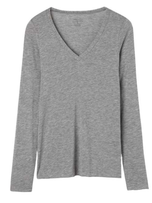 Blusa Manga Comprida Em Cashmere Com Decote Em v - Cinza Blusa Manga Comprida Em Cashmere Com Decote Em v - Cinza