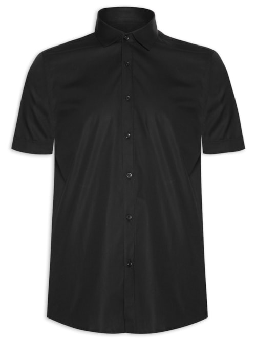 Camisa Masculina Slim Fit em Tricoline Stretch Liso - Preto Camisa Masculina Slim Fit em Tricoline Stretch Liso - Preto