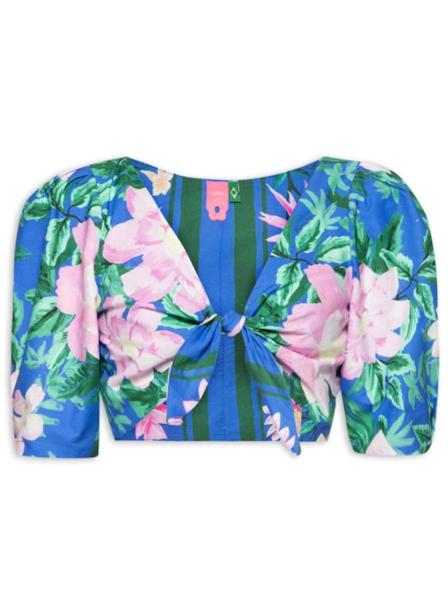Blusa Feminina Double Floral Pintado - Azul Blusa Feminina Double Floral Pintado - Azul
