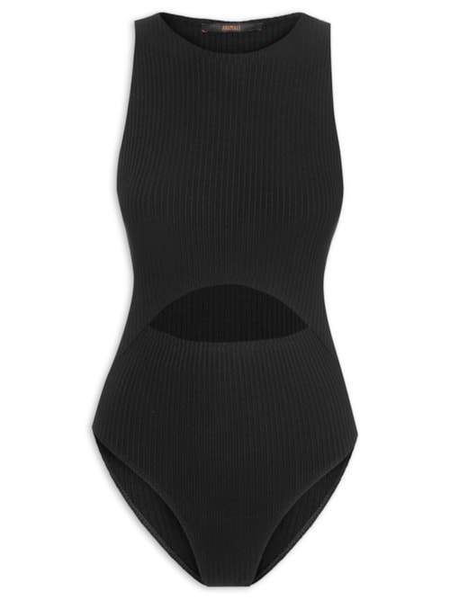 Body Canelado Com Abertura - Preto