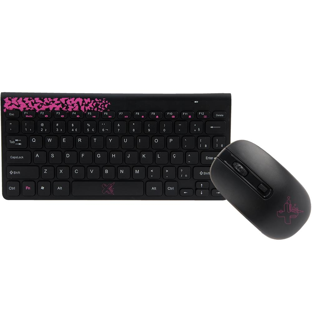 Kit Teclado e Mouse Maxprint Wireless Freestyle Series 1000DPI USB - Preto/Rosa