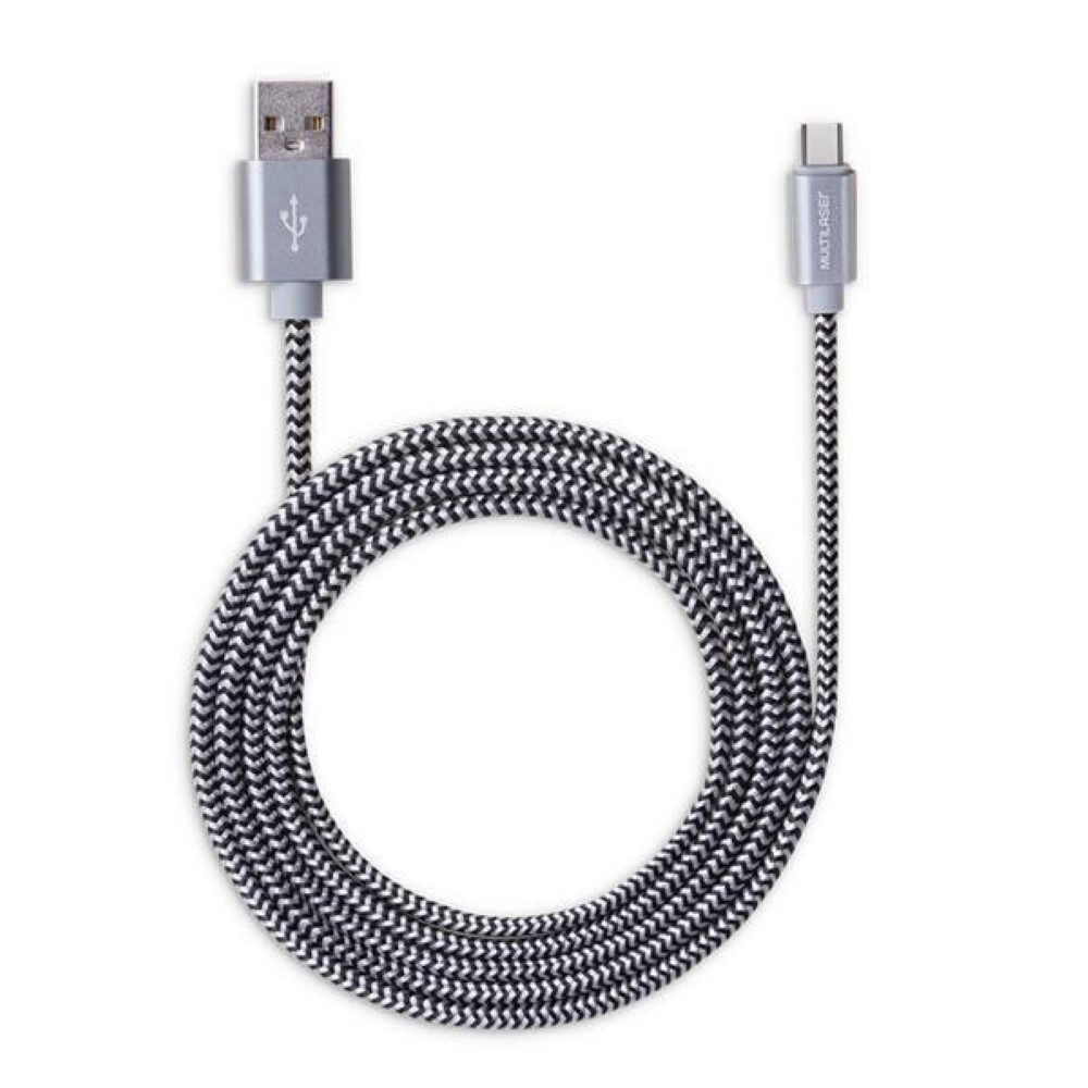 Cabo USB Tipo C Multilaser WI345 Nylon 1,5 Metros - Preto
