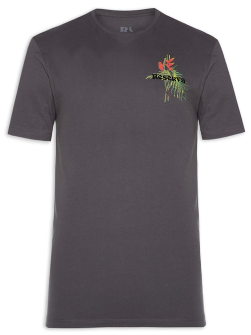 Camiseta Masculina Estampada Ramo Tropical - Cinza