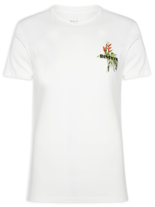 Camiseta Masculina Estampada Ramo Tropical - Off White Camiseta Masculina Estampada Ramo Tropical - Off White