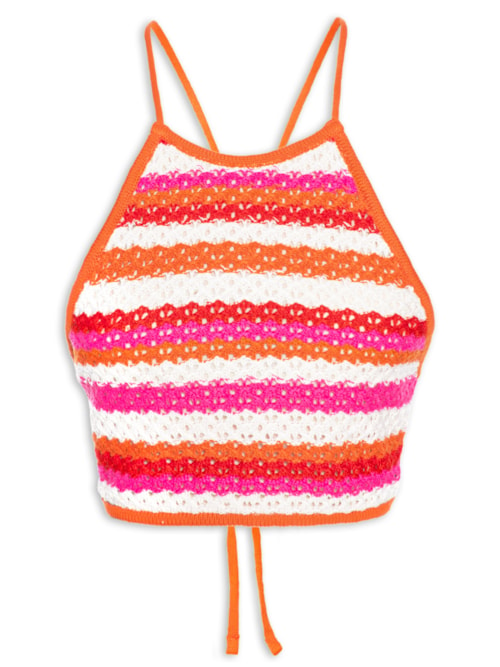 Top Frente Única Tricot Listrado - Rosa Top Frente Única Tricot Listrado - Rosa