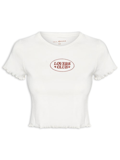 Blusa Feminina Ribana Bordado Lovers Club - Off White Blusa Feminina Ribana Bordado Lovers Club - Off White