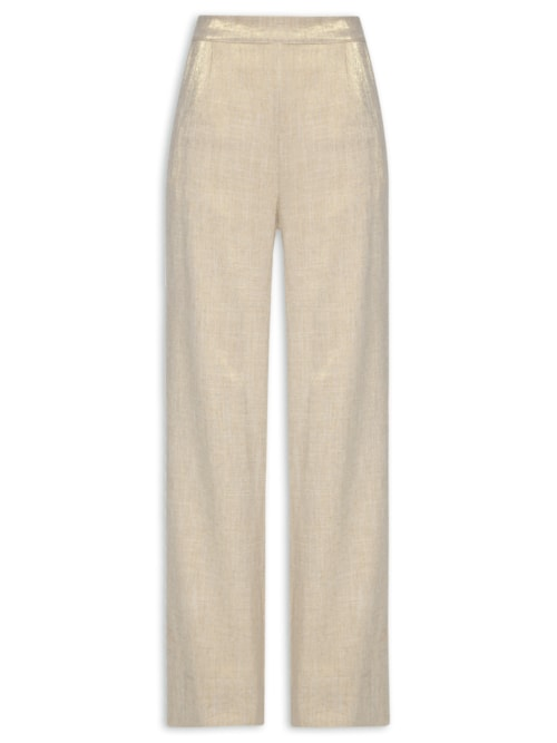 Calça Feminina Wide Leg Micro Pregas Highline - Dourado