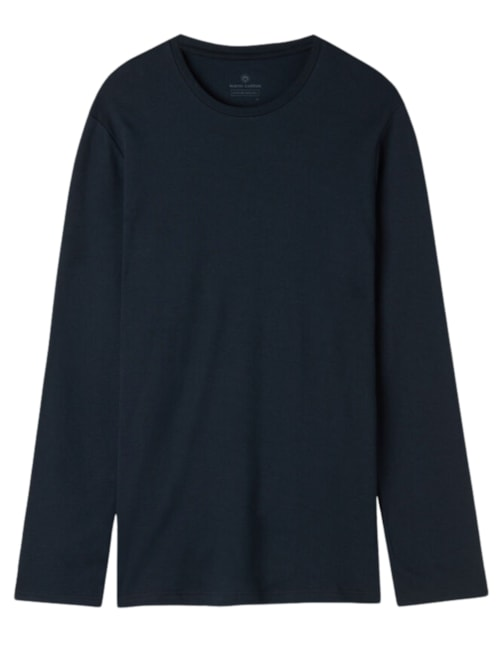 Blusa De Manga Comprida Em Algodão Quente - Azul Blusa De Manga Comprida Em Algodão Quente - Azul