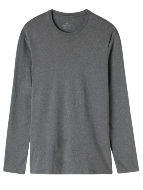 Blusa De Manga Comprida Em Algodão Quente - Cinza Blusa De Manga Comprida Em Algodão Quente - Cinza