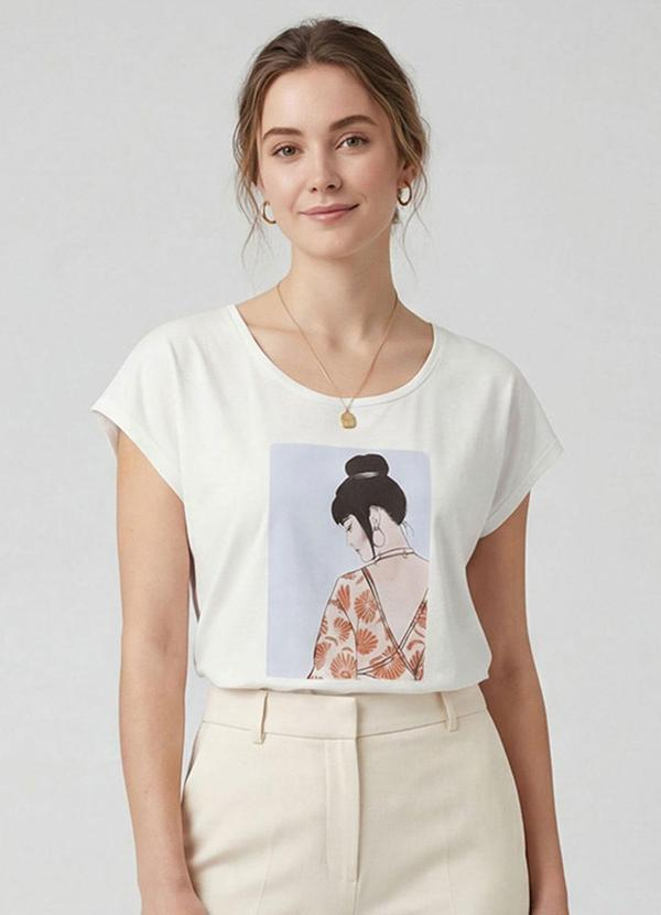 Blusa Feminina Manga Curta - Bege Blusa Feminina Manga Curta - Bege