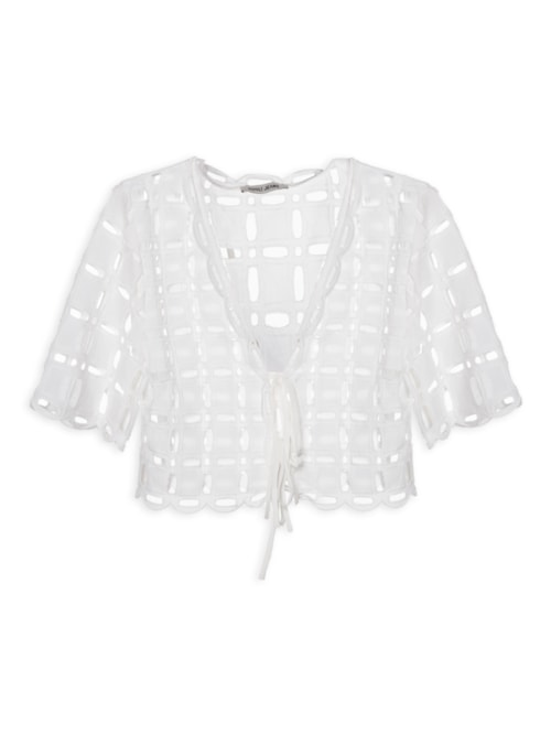 Blusa Feminina De Laise Com Amarrações Frente - Branco Blusa Feminina De Laise Com Amarrações Frente - Branco
