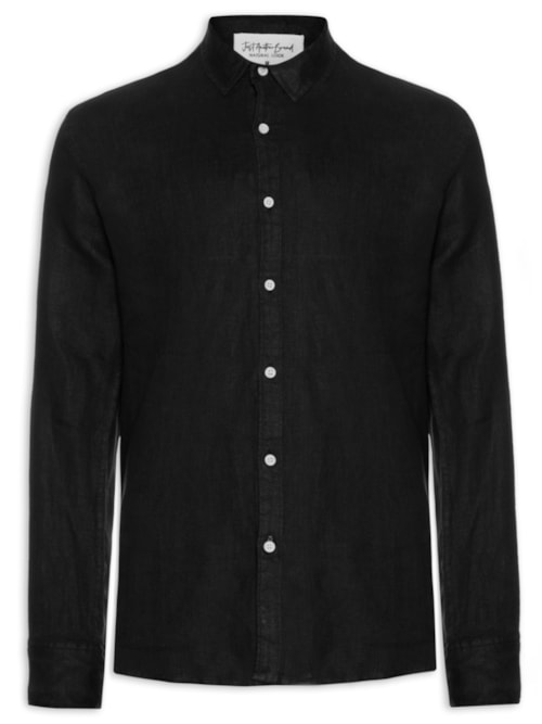 Camisa Masculina Manga Longa Linho Tinturado - Preto Camisa Masculina Manga Longa Linho Tinturado - Preto