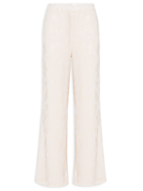 Calça Feminina Pantalona De Paetê - Off White