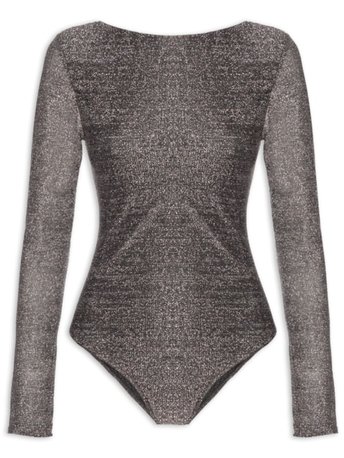 Body Manga Longa Metalic Mix - Prata