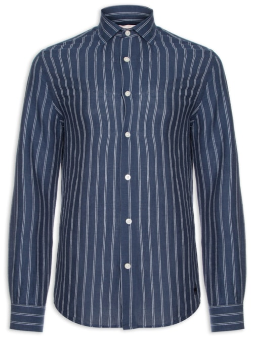 Camisa Masculina Linho Maré Listras - Azul Camisa Masculina Linho Maré Listras - Azul