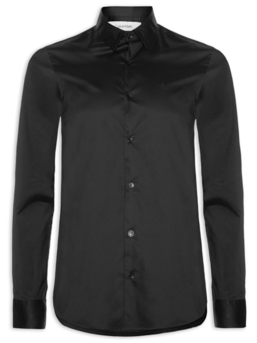 Camisa Masculina Slim Manga Longa Básica Algodão Poliamida - Preto Camisa Masculina Slim Manga Longa Básica Algodão Poliamida - Preto