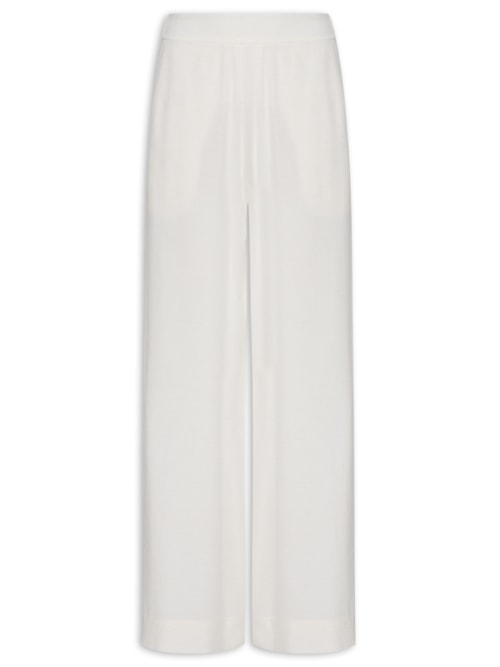 Calça Feminina Pregas Elástico Cintura - Branco