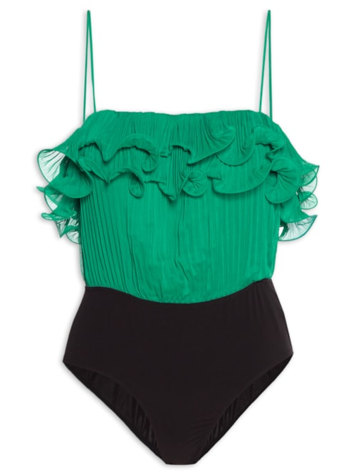 Body Plissado Flor - Verde Body Plissado Flor - Verde