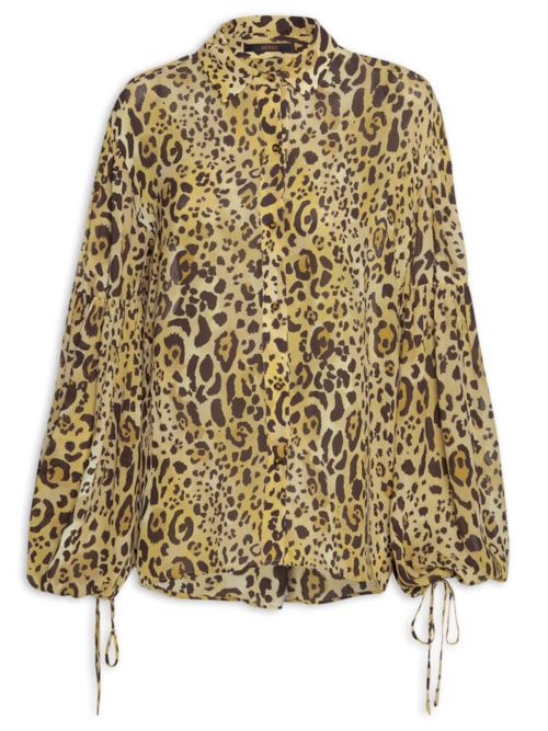 Camisa Feminina Alongada Com Botões Estampa Onça Aqua - Animal Print Camisa Feminina Alongada Com Botões Estampa Onça Aqua - Animal Print