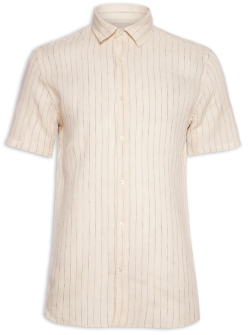 Camisa Masculina Manga Curta Puro Linho Listra Maldivas - Bege Camisa Masculina Manga Curta Puro Linho Listra Maldivas - Bege