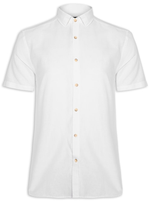 Camisa Masculina Slim Linho Algodão - Branco