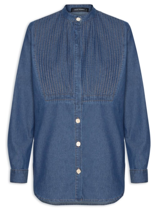 Camisa Feminina Jeans Nervuras - Azul Camisa Feminina Jeans Nervuras - Azul