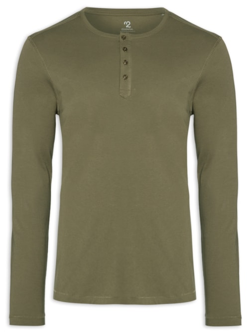 Camiseta Masculina Pima Manga Longa Com Botões Regular Fit - Verde Camiseta Masculina Pima Manga Longa Com Botões Regular Fit - Verde