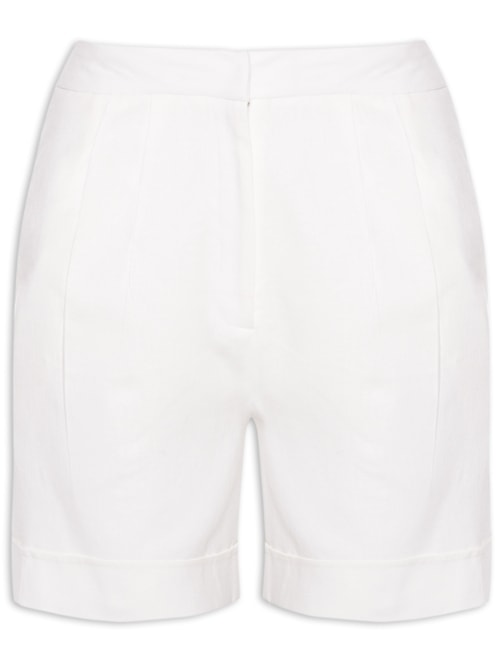 Short Feminino Cintura Alta Em Linho Misto - Off White