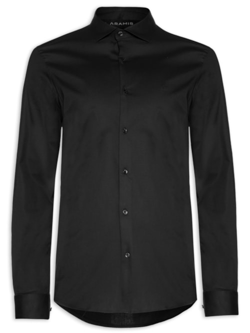Camisa Masculina Slim Tricoline Stretch - Preto Camisa Masculina Slim Tricoline Stretch - Preto